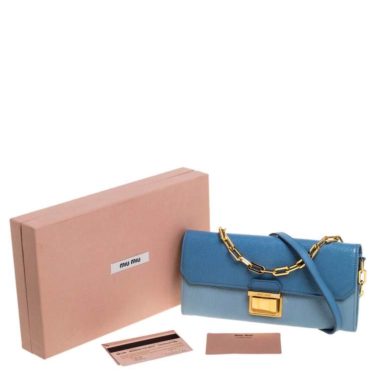 Pre Owned Miu Miu Bi Color Madras Leather Flap Wallet on Chain