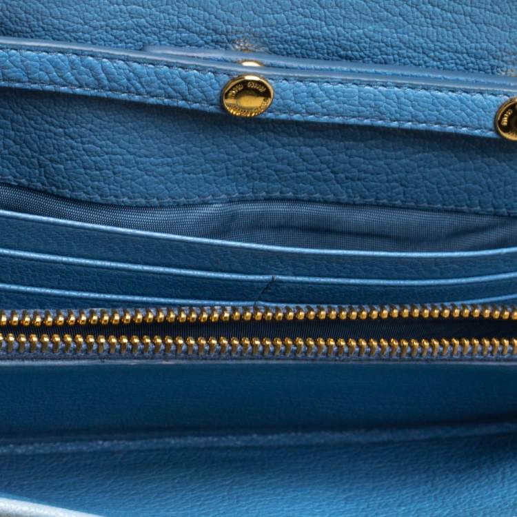 Pre Owned Miu Miu Bi Color Madras Leather Flap Wallet on Chain