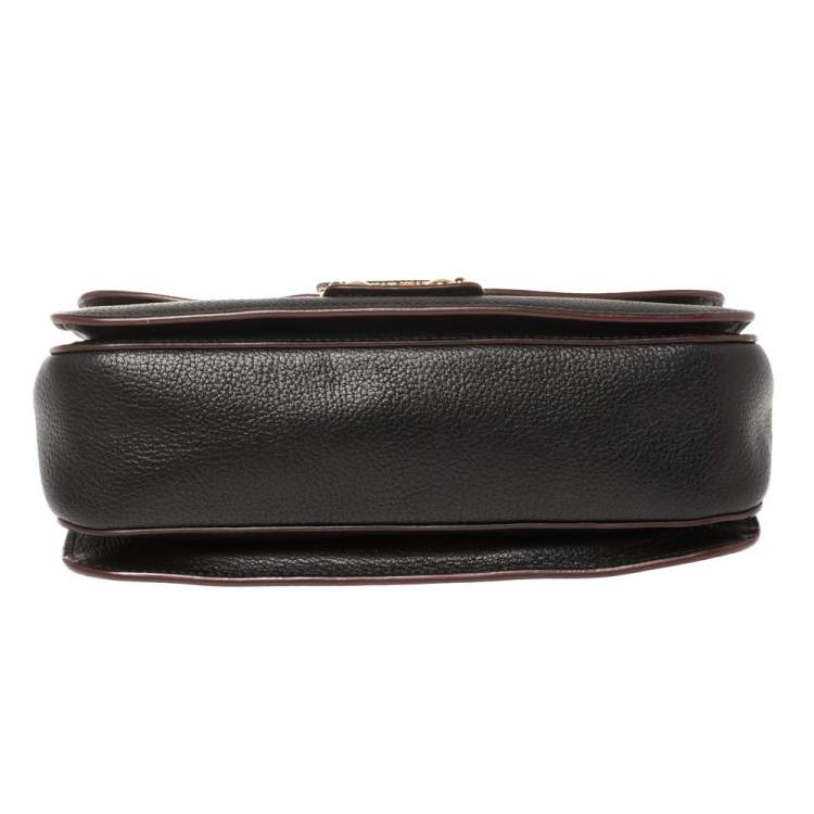 Pre Owned Miu Miu Black Madras Leather Push Lock Flap Top Handle Bag