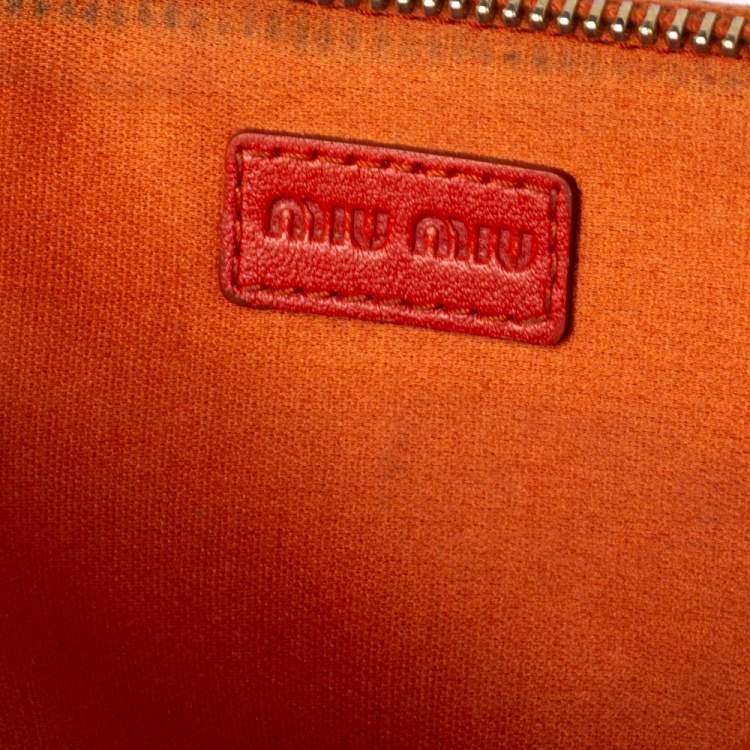 Pre Owned Miu Miu Orange Matelassé Leather Zip Pouch