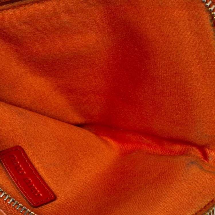 Pre Owned Miu Miu Orange Matelassé Leather Zip Pouch
