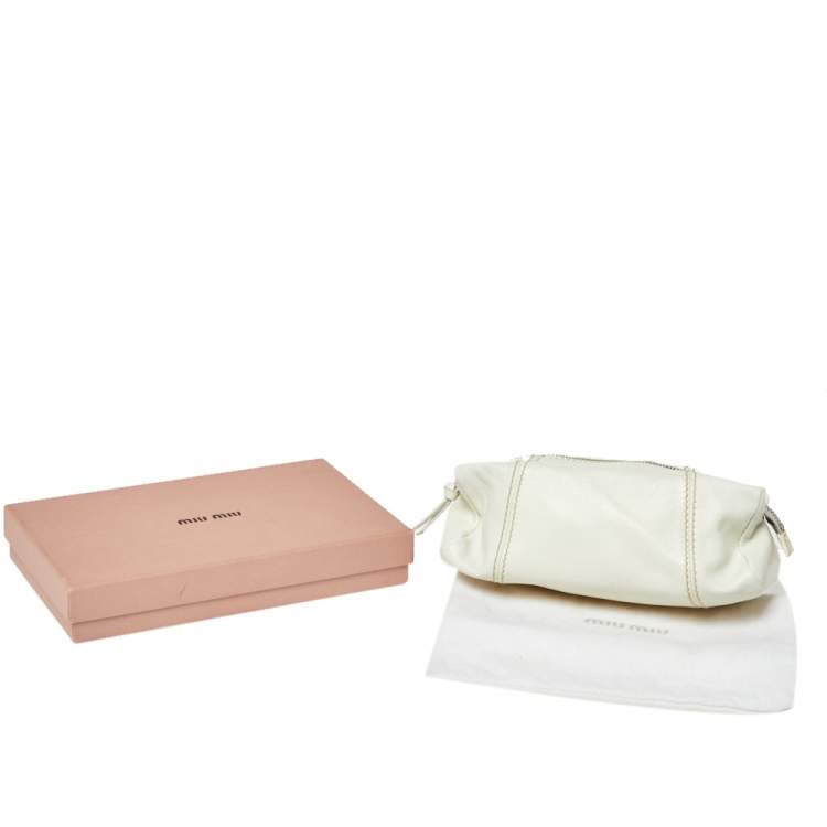 Pre Owned Miu Miu Off White Leather Zip Pouch