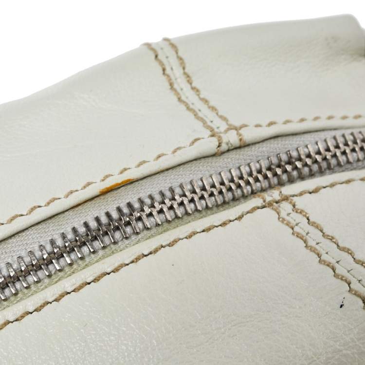 Pre Owned Miu Miu Off White Leather Zip Pouch