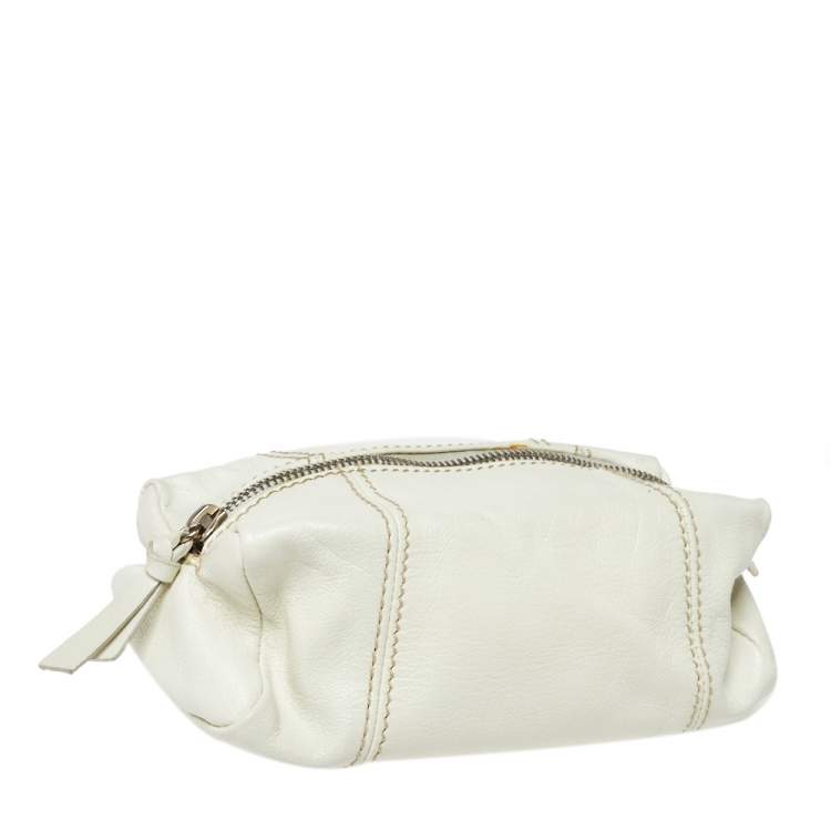 Pre Owned Miu Miu Off White Leather Zip Pouch