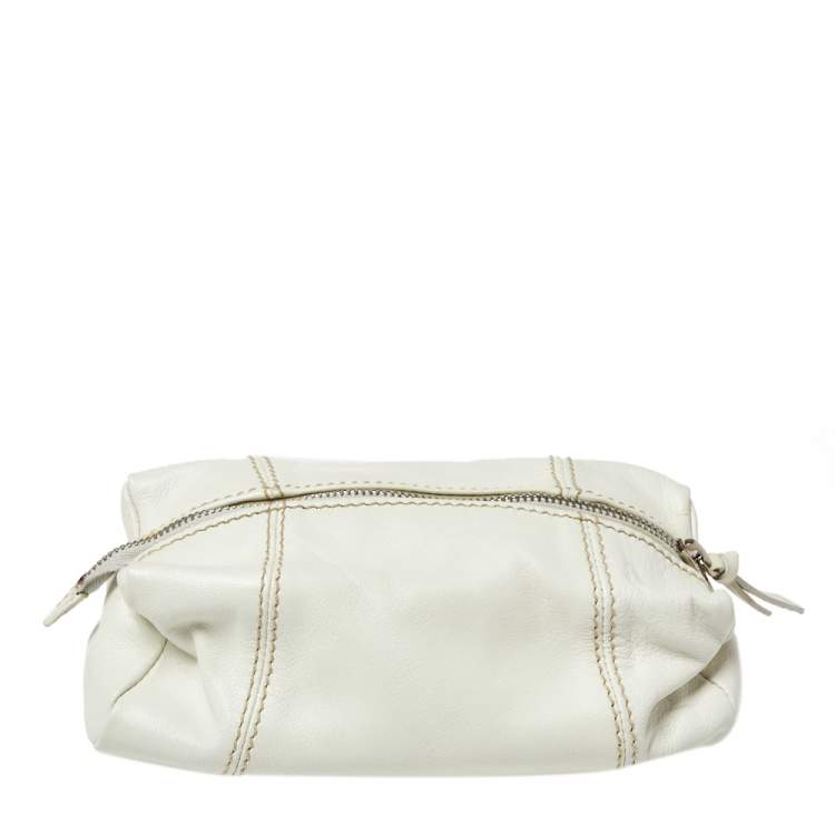 Pre Owned Miu Miu Off White Leather Zip Pouch