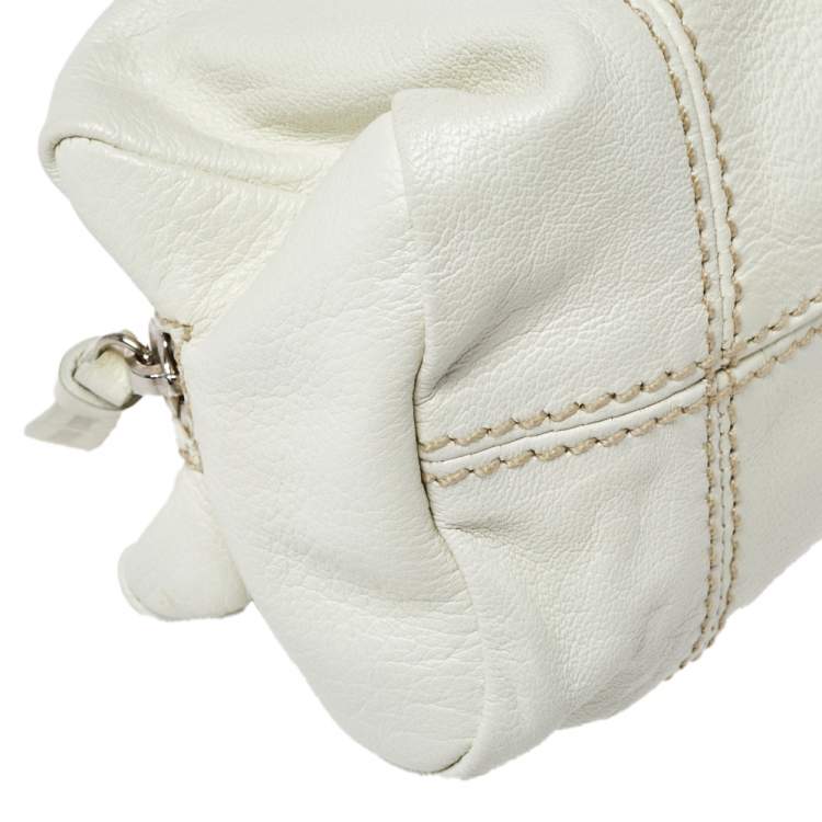 Pre Owned Miu Miu Off White Leather Zip Pouch