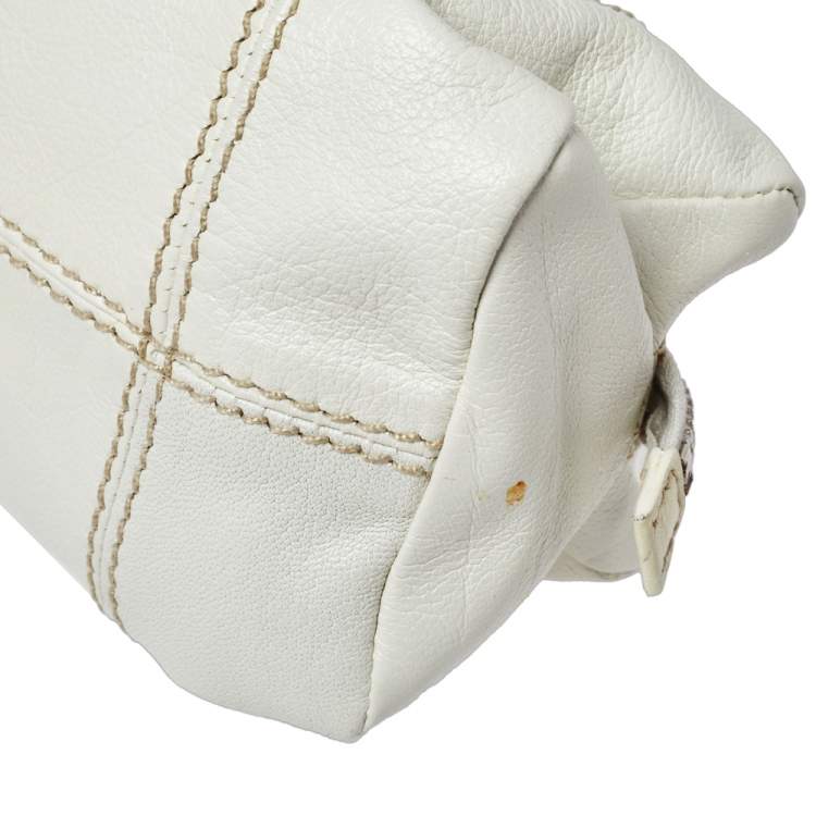 Pre Owned Miu Miu Off White Leather Zip Pouch