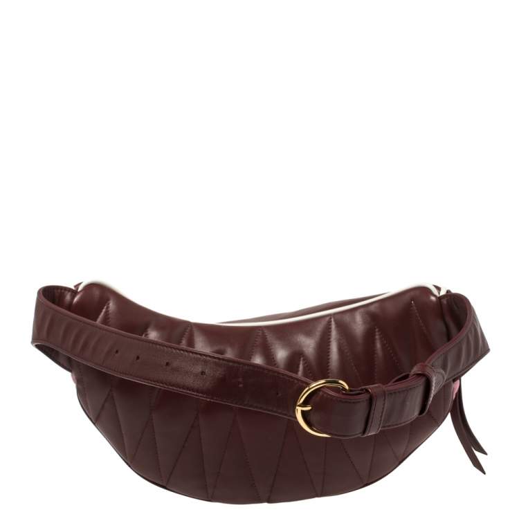 Pre Owned Miu Miu Burgundy/Pink Matelassé Leather Rider Belt Bag