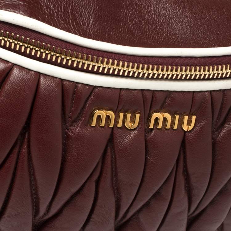 Pre Owned Miu Miu Burgundy/Pink Matelassé Leather Rider Belt Bag