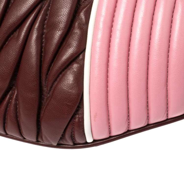 Pre Owned Miu Miu Burgundy/Pink Matelassé Leather Rider Belt Bag