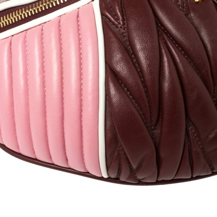 Pre Owned Miu Miu Burgundy/Pink Matelassé Leather Rider Belt Bag
