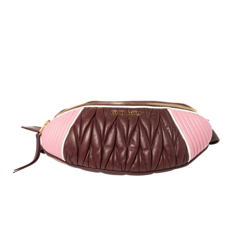 Pre Owned Miu Miu Burgundy/Pink Matelassé Leather Rider Belt Bag