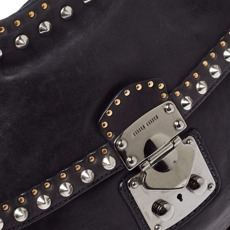 Pre Owned Miu Miu Black Leather Studded Shoulder Bag