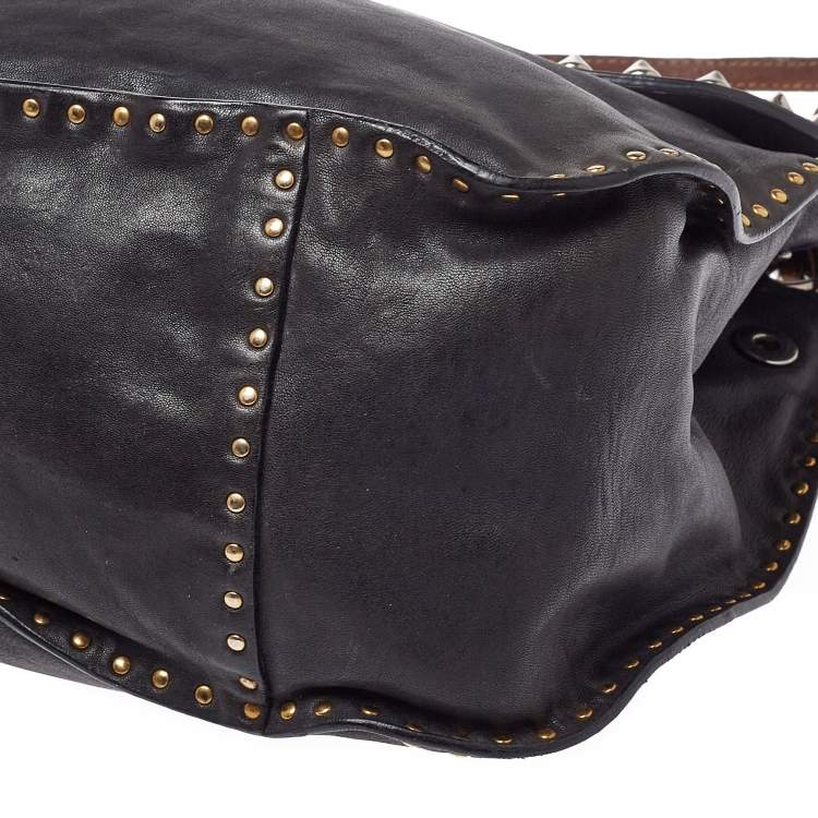 Pre Owned Miu Miu Black Leather Studded Shoulder Bag