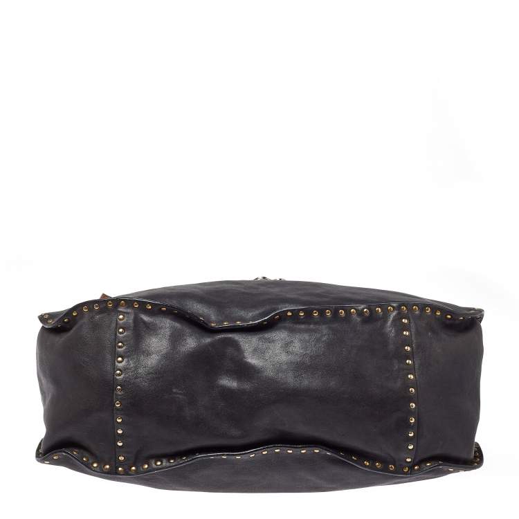 Pre Owned Miu Miu Black Leather Studded Shoulder Bag