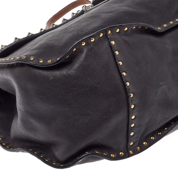 Pre Owned Miu Miu Black Leather Studded Shoulder Bag