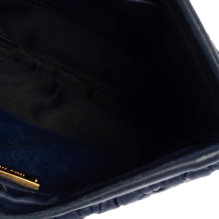 Pre Owned Miu Miu Navy Blue Matelasse Leather Frame Clutch Bag