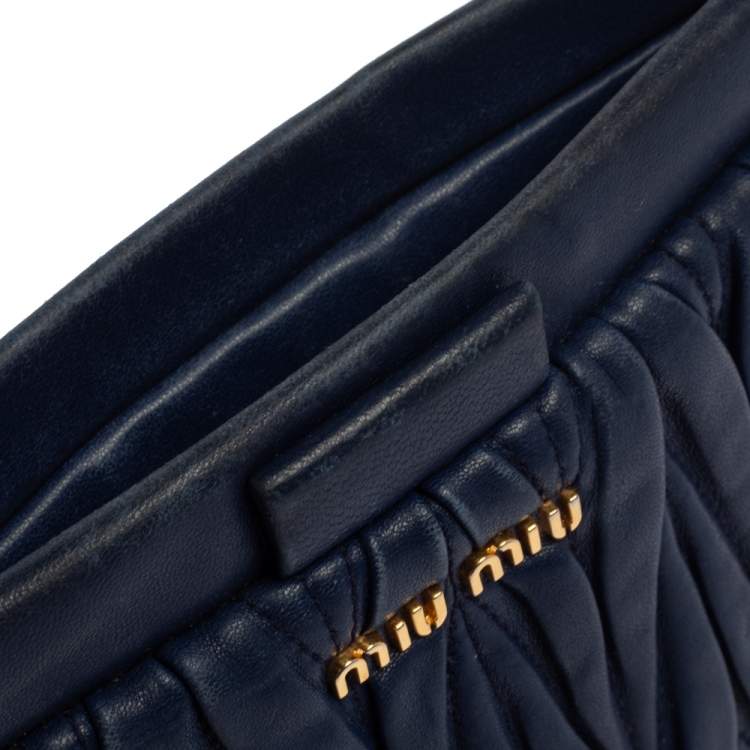 Pre Owned Miu Miu Navy Blue Matelasse Leather Frame Clutch Bag