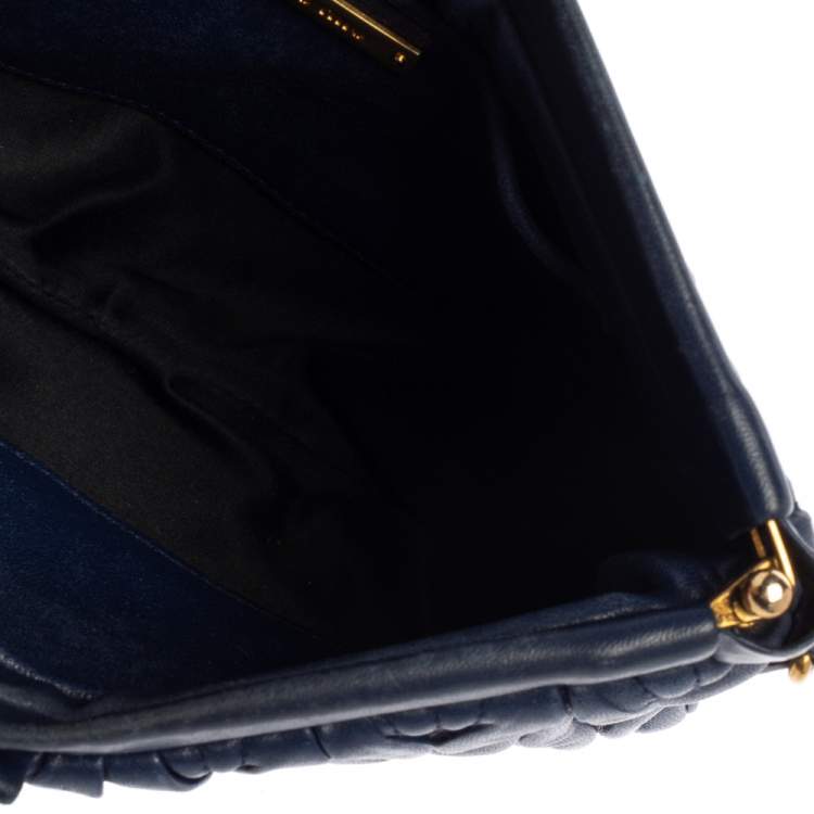 Pre Owned Miu Miu Navy Blue Matelasse Leather Frame Clutch Bag