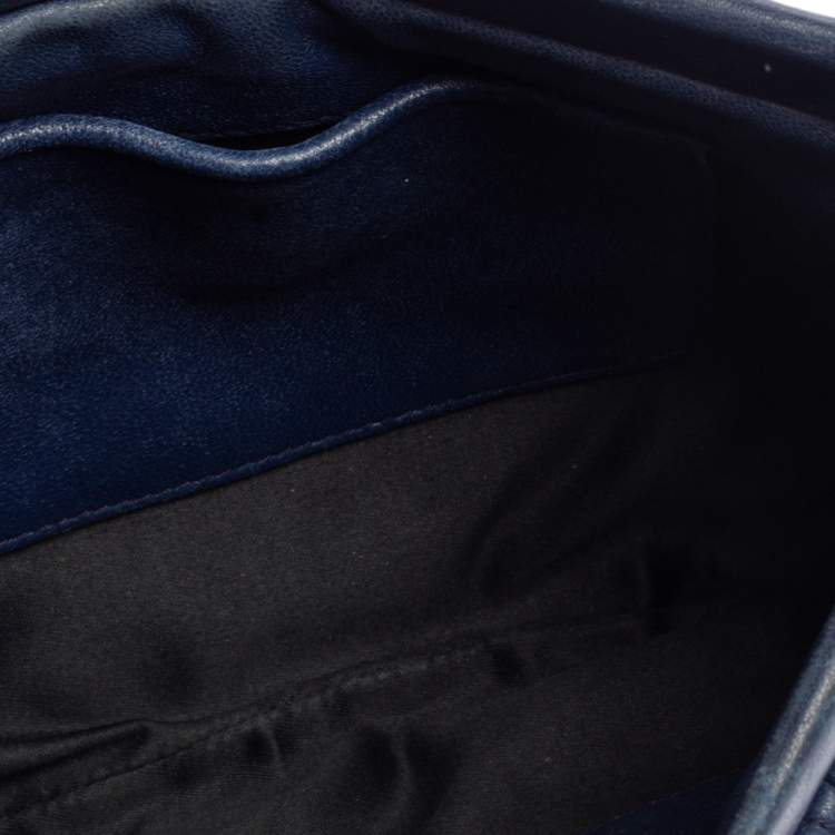 Pre Owned Miu Miu Navy Blue Matelasse Leather Frame Clutch Bag