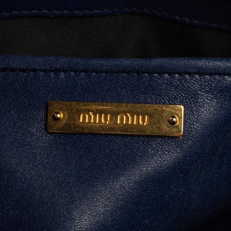 Pre Owned Miu Miu Navy Blue Matelasse Leather Frame Clutch Bag