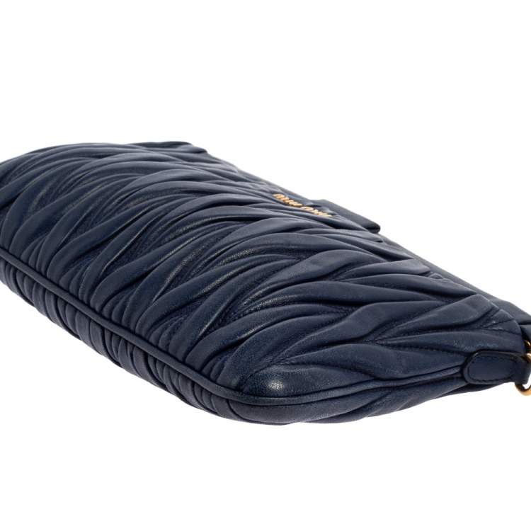 Pre Owned Miu Miu Navy Blue Matelasse Leather Frame Clutch Bag
