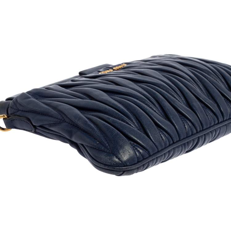 Pre Owned Miu Miu Navy Blue Matelasse Leather Frame Clutch Bag