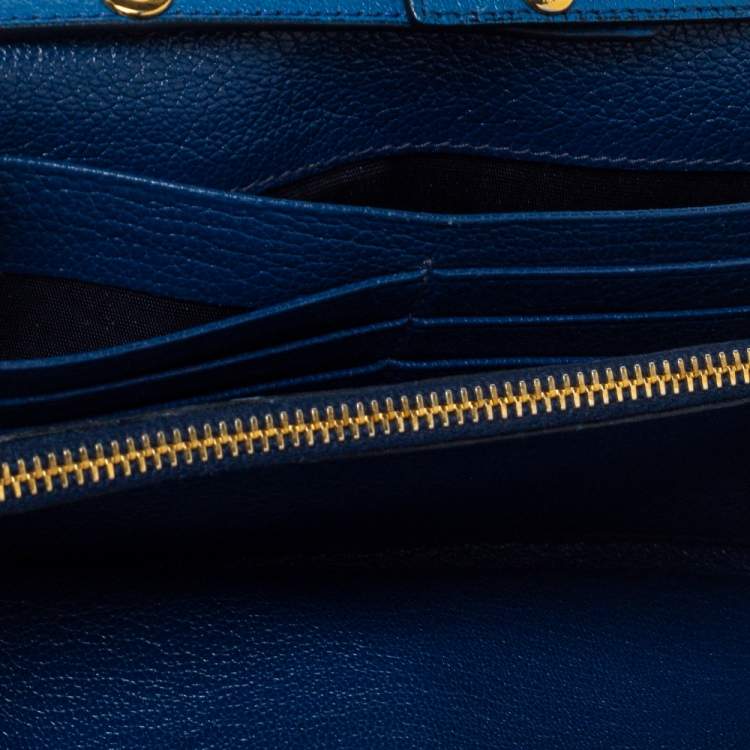 Pre Owned Miu Miu Two Tone Blue Leather Logo Flap Wallet on Chain