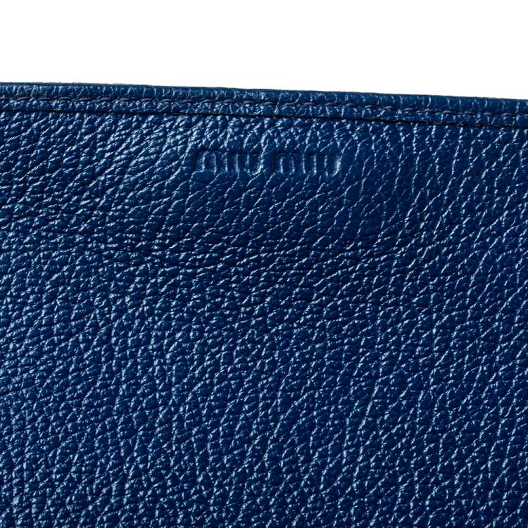 Pre Owned Miu Miu Two Tone Blue Leather Logo Flap Wallet on Chain