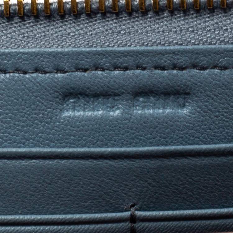 Pre Owned Miu Miu Blue Matelasse Leather Zip-Around Wallet