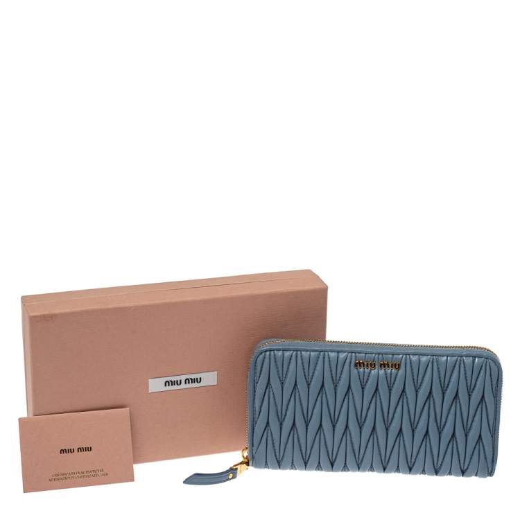 Pre Owned Miu Miu Blue Matelasse Leather Zip-Around Wallet