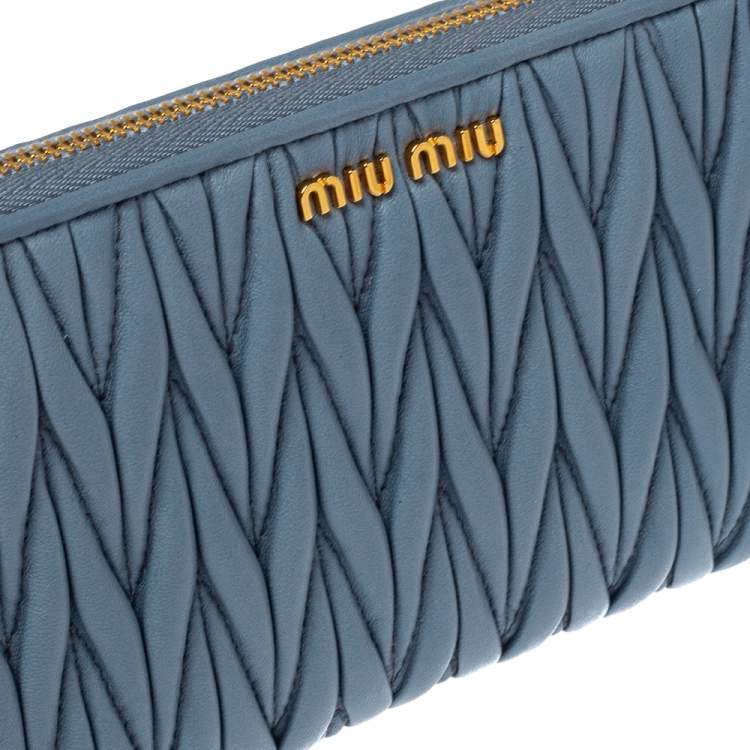 Pre Owned Miu Miu Blue Matelasse Leather Zip-Around Wallet