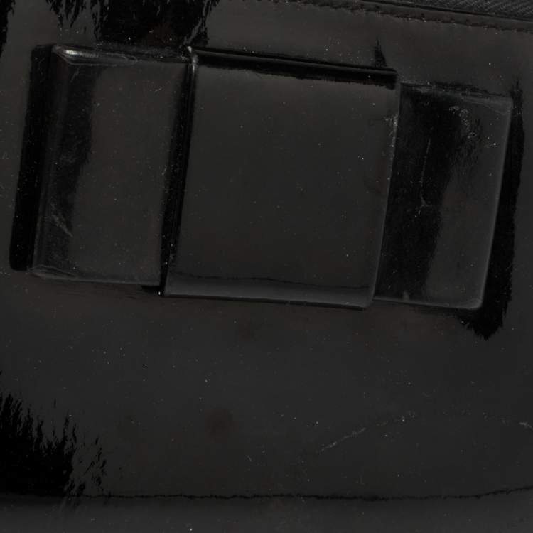 Pre Owned Miu Miu Black Patent Leather Bow Zip Around Wallet