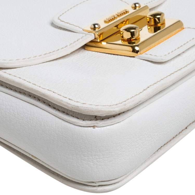 Pre Owned Miu Miu White Leather Madras Top Handle Bag