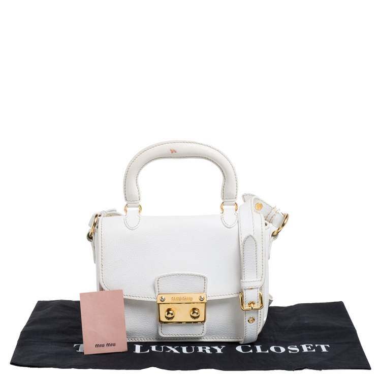 Pre Owned Miu Miu White Leather Madras Top Handle Bag