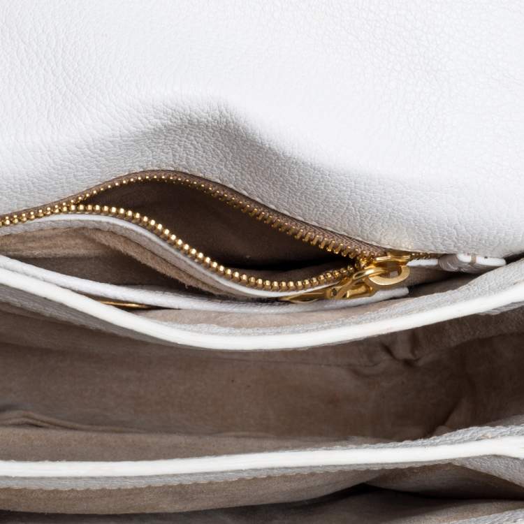 Pre Owned Miu Miu White Leather Madras Top Handle Bag
