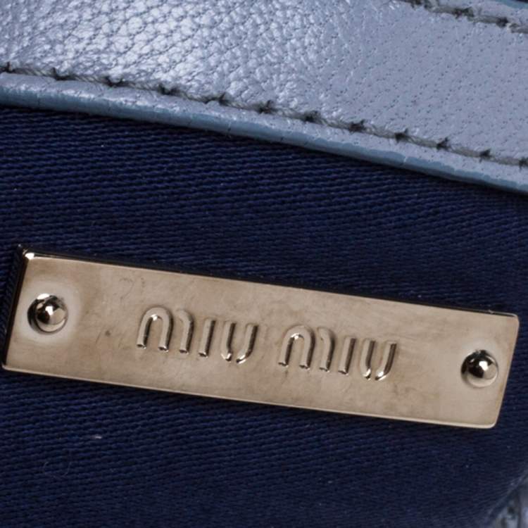Pre Owned Miu Miu Blue Matelassé Leather Crystal Embellished Clutch