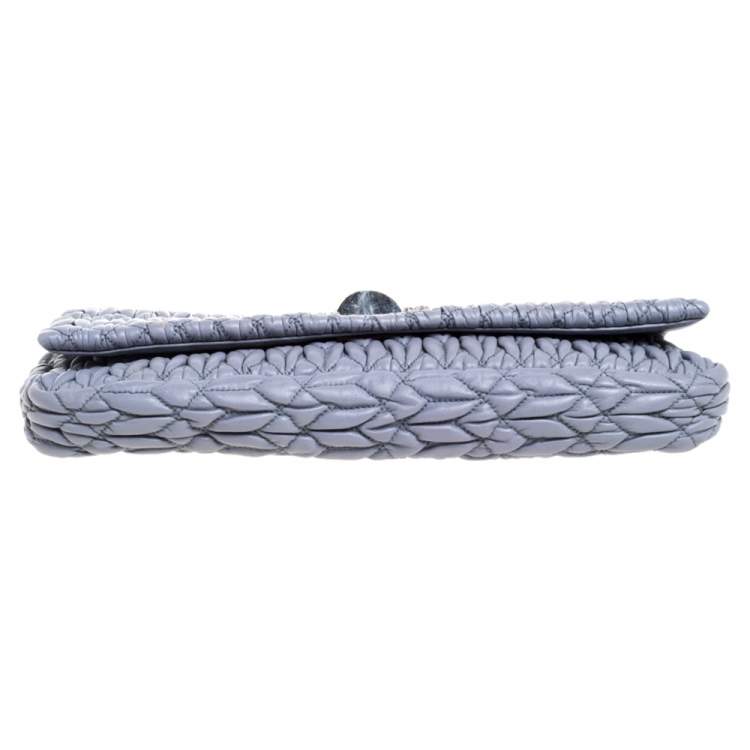 Pre Owned Miu Miu Blue Matelassé Leather Crystal Embellished Clutch