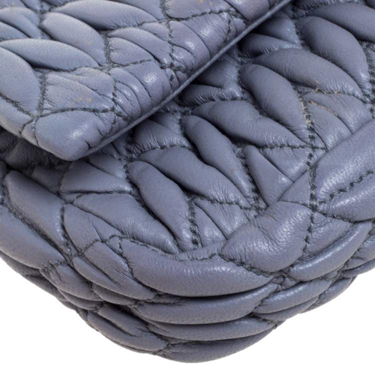 Pre Owned Miu Miu Blue Matelassé Leather Crystal Embellished Clutch