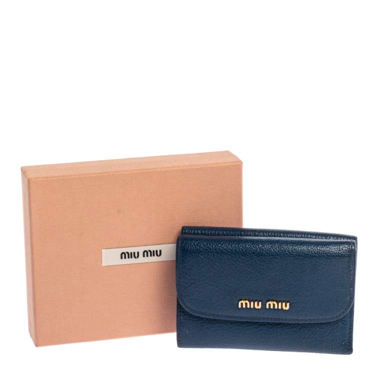 Pre Owned Miu Miu Blue Leather Madras Compact Wallet