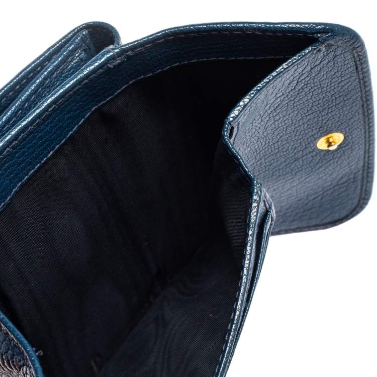 Pre Owned Miu Miu Blue Leather Madras Compact Wallet