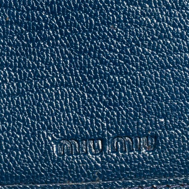 Pre Owned Miu Miu Blue Leather Madras Compact Wallet