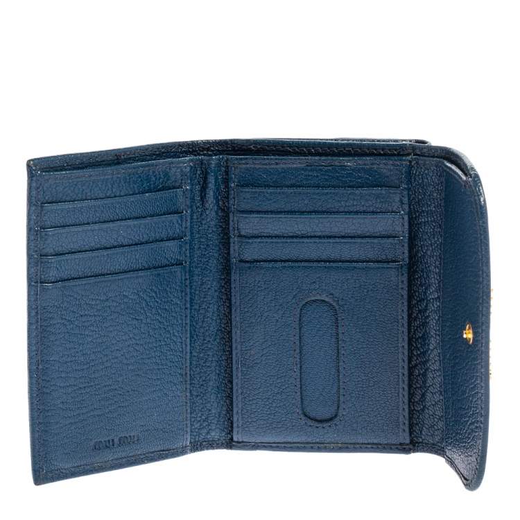 Pre Owned Miu Miu Blue Leather Madras Compact Wallet