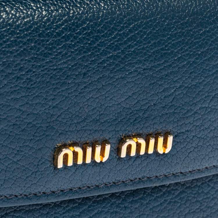 Pre Owned Miu Miu Blue Leather Madras Compact Wallet