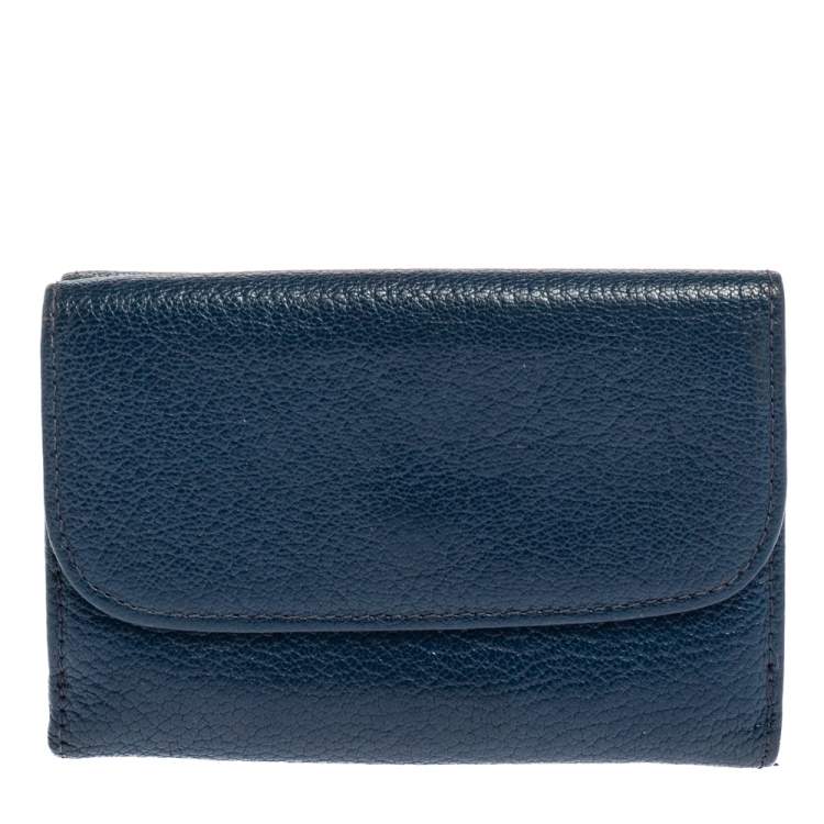 Pre Owned Miu Miu Blue Leather Madras Compact Wallet