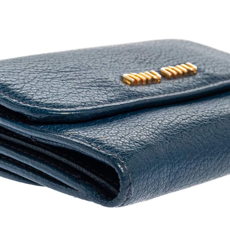Pre Owned Miu Miu Blue Leather Madras Compact Wallet