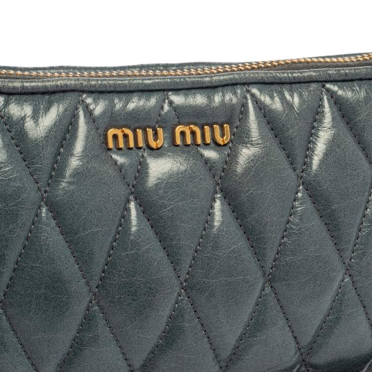 Pre Owned Miu Miu Blue Quilted Leather Zip Chain Clutch