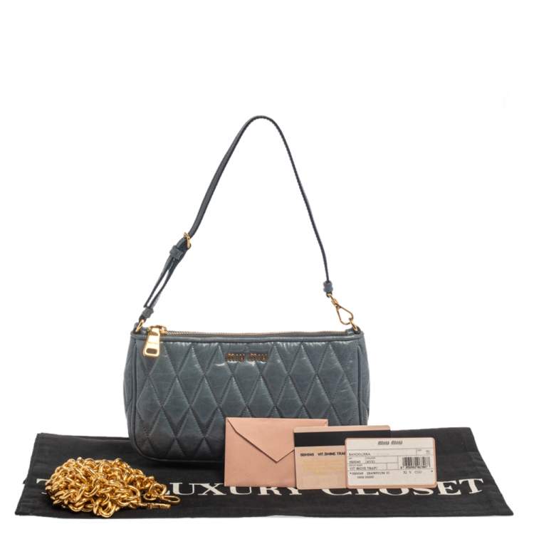 Pre Owned Miu Miu Blue Quilted Leather Zip Chain Clutch