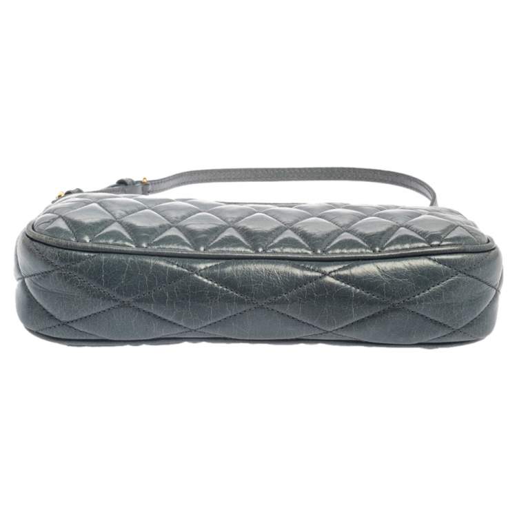 Pre Owned Miu Miu Blue Quilted Leather Zip Chain Clutch