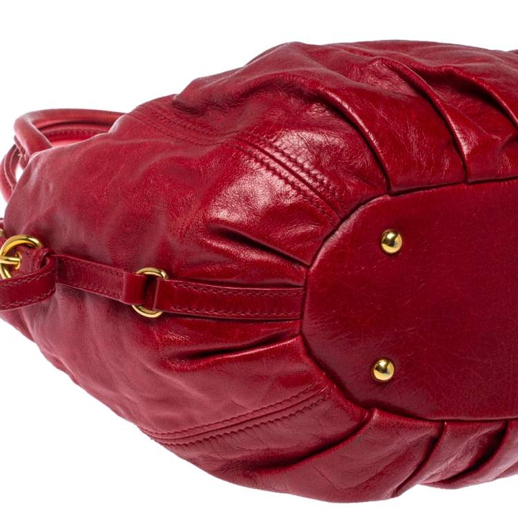 Pre Owned Miu Miu Red Leather Gathered Hobo
